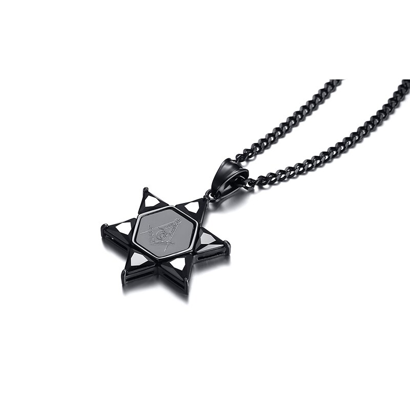 Freemason Masonic Black Hexagram Pendant with Stainless Steel Chain Necklace For Men Hip Hop Style Best Friend Choker