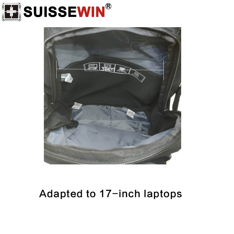 Swiss SUISSEWIN black nylon 17 inch laptop backpack large capacity portable school bag business travel for men
