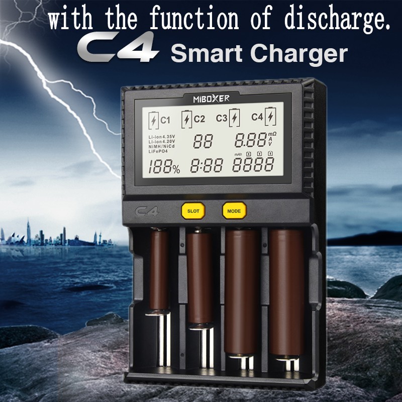 Originele Miboxer C4 VC4 Lcd Smart Batterij Lader Voor Li-Ion/Imr/Inr/Icr/LiFePO4 18650 14500 26650 Aa 3.7 1.2V 1.5V Batterijen D4