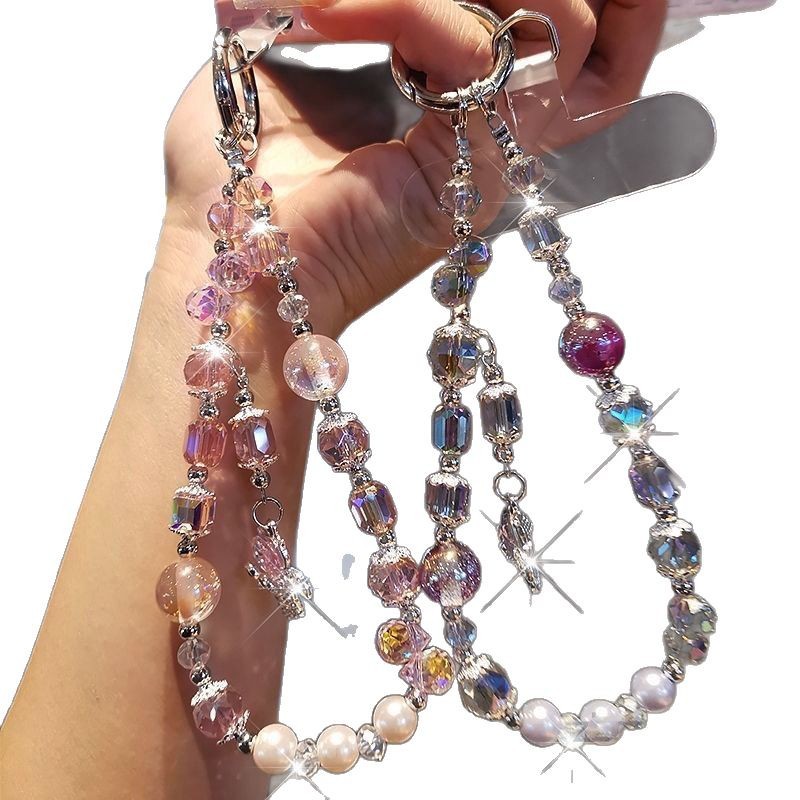 Handmade Beaded Phone Chain Full Diamond Fox Pendant Zircon Pearl Crystal Wrist Style Phone Chain Rope Hanging Rope Lanyard