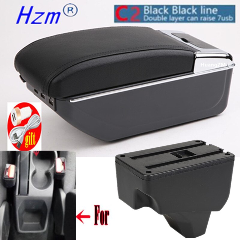 For Peugeot Armrest For Peugeot 208 Car Armrest box Retrofit parts Interior Storage box accessories USB LED: C style white lines
