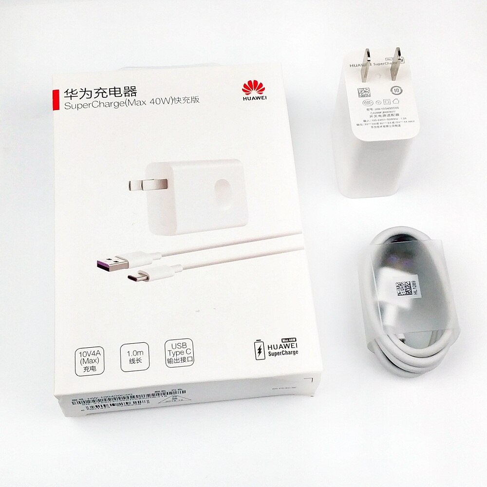 Original Huawei SuperCharge 40W adaptador de carga rápida 10V 4A Max Cable de cargador rápido tipo C para Mate 30 20 Pro 10 9 P30 P20 V20: US Charger set