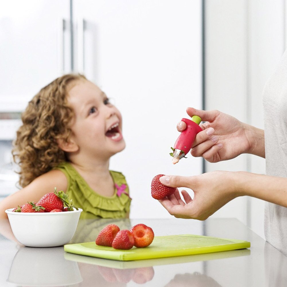 1 st jordgubbsskalare jordgubbsborttagningsmedel för toppbladsborttagning metall + plastfrukt ta bort stjälkar enhet tomatborttagningsmedel fruktskiva