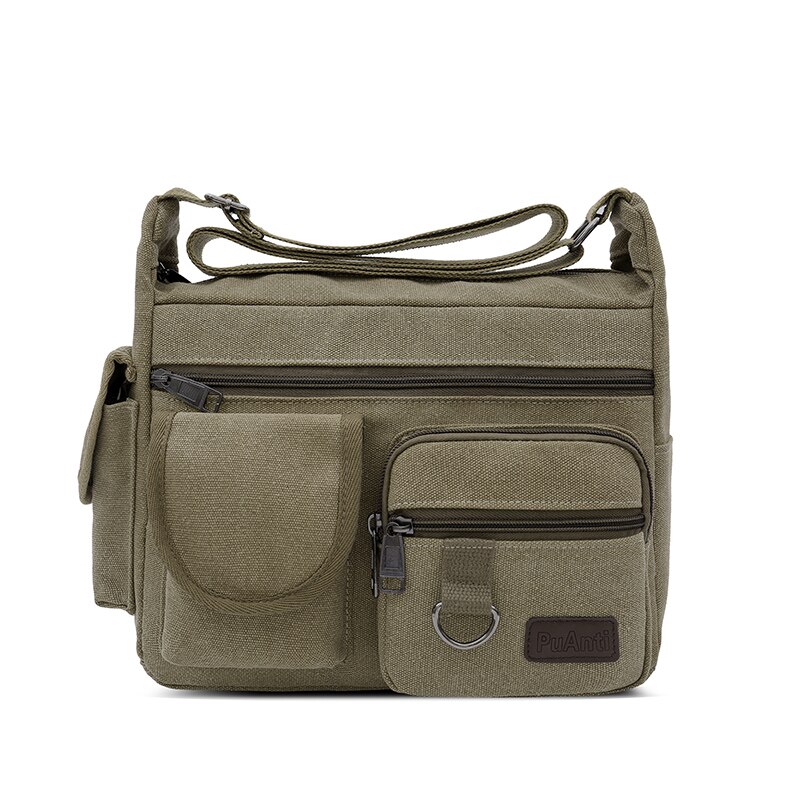 Canvas Single Shoulder Korean Version Large Capacity Multi-Layer Messenger For Leisure Bag Vintage Water Resistant Briefcase2020: Army Green30x23x12cm