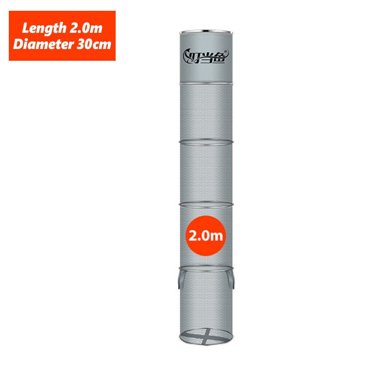 Collapsible Fish Catching Thick Net Trap Portable Fishing Cage Mesh Basket Nylon Stainless Steel Multifunction Accessory X620D: 2.0M with bag