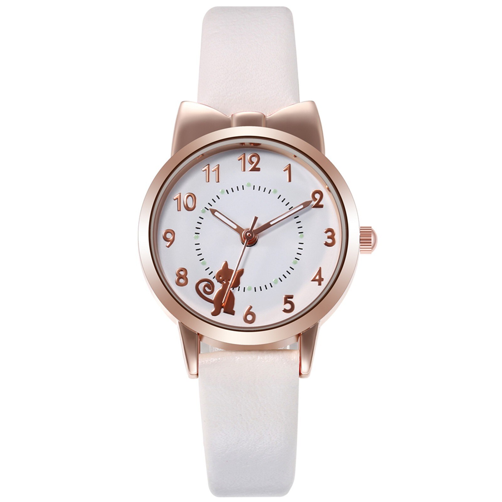Lichtgevende Pointer Riem Horloge Sleek Minimalistische Mode Met Lederen Band Dial Vrouwen Quartz Horloge Horloge: WHITE