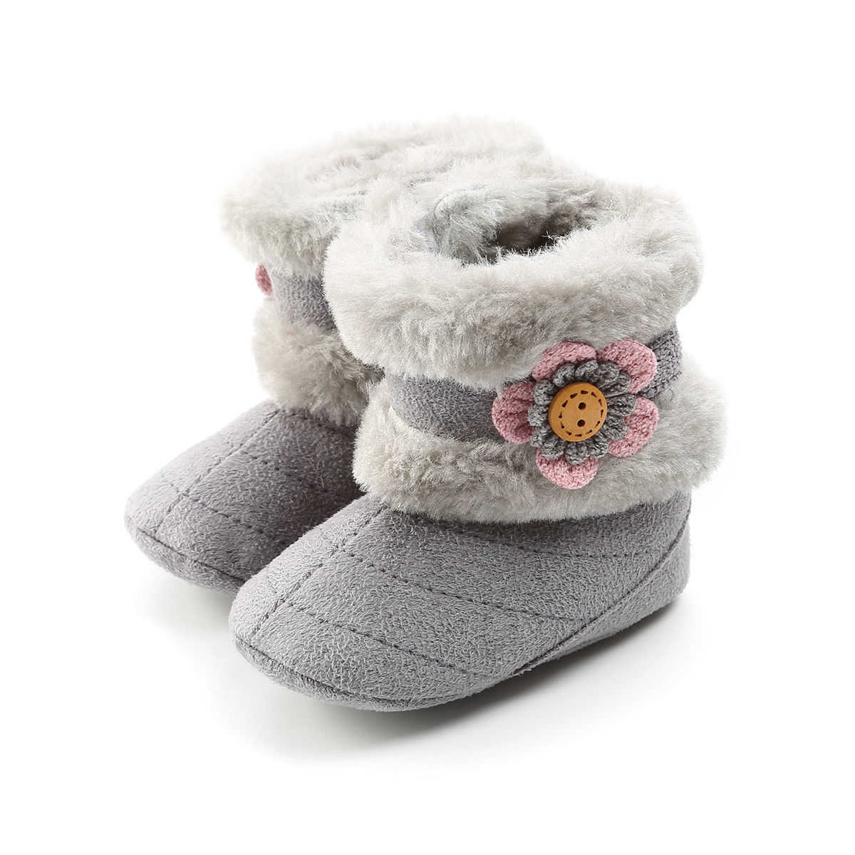 Botines cálidos de invierno para bebé recién nacido, bonitos para niña, zapatos de cuna de princesa florales, botas de nieve suaves para niñas pequeñas, Prewalker: Gris / 7-12 meses