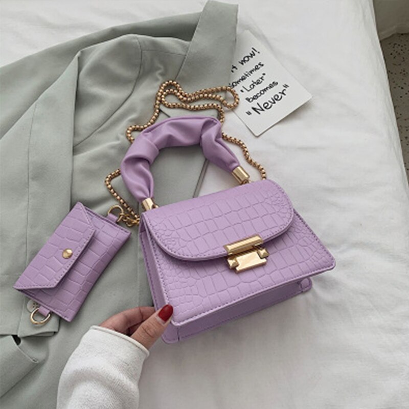 petit modèle de pierre chaîne sacs à bandoulière pour femmes tendance blanc sac à main fourre-tout avec porte-monnaie femme: PURPLE