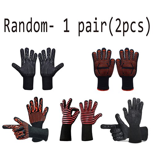 500-800 grader extremt värmetåliga grillhandskar för bakning grillning ugnsvantar kökstillbehör matlagningshandskar: Slumpmässigt - 1 par (2 st)