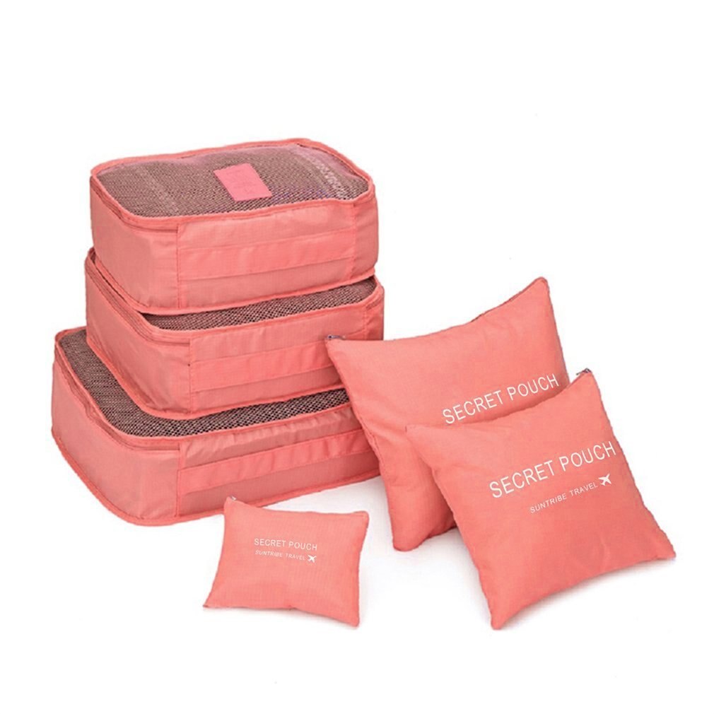 6 Pcs/set Nylon Packing Cubes Set Travel Bag Organizer Large Capacity Travel Bags Hand Luggage Clothing Sorting Bolsa De Viaje: pink