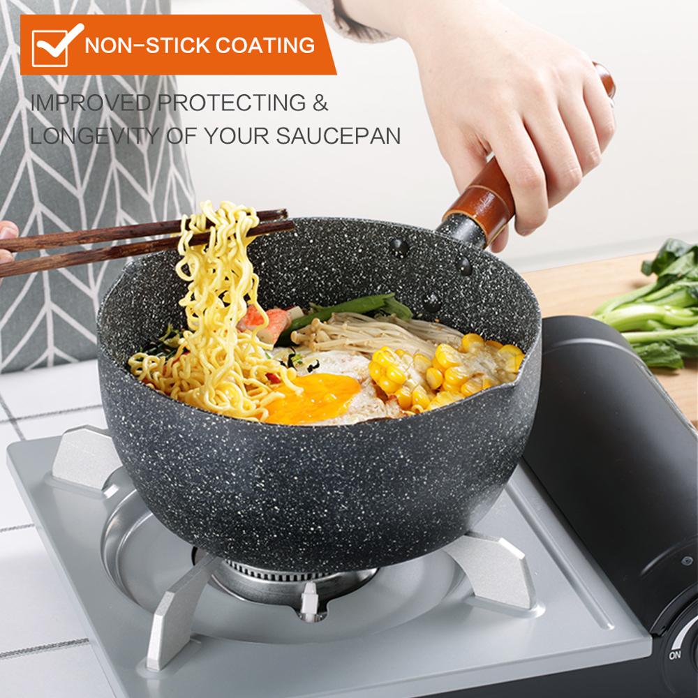 nostick saucepan,saucepan nonstick,Multipurpose Pot,Saucepan with Glass Lid Solid Wood Handle Nonstick Saucepan