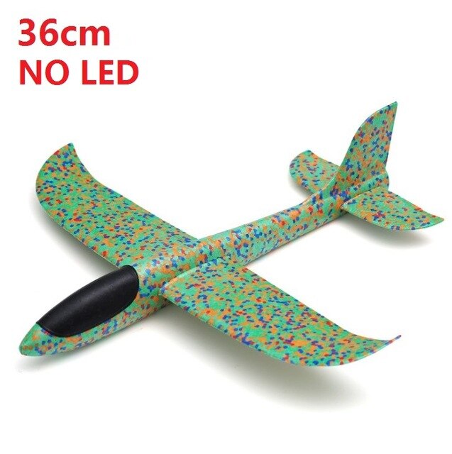 Foam Plane Glider Kids AirPlanes Led Lamps Flying Mode Inertial Aircraft Children Outdoor Hand Throwing Sports Toys: 36cm No LED green