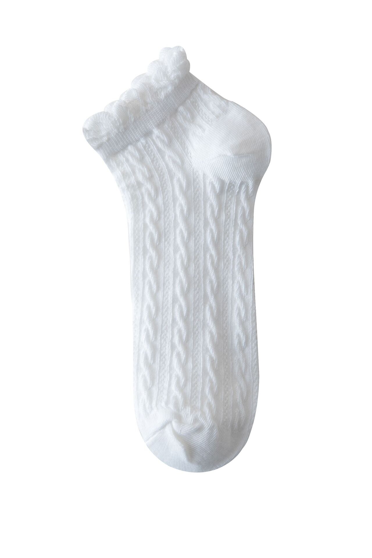 Calcetines de algodón de estilo japonés para mujer, calcetín con volantes, Color liso, negro y blanco, coreana: white-short