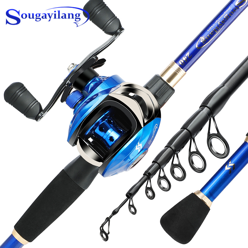 Sougayilang Casting Angelrute und Baitcastingrolle Set Teleskop Hohe Carbon Stange 18 + 1BB Doppel Griff Angeln Reel