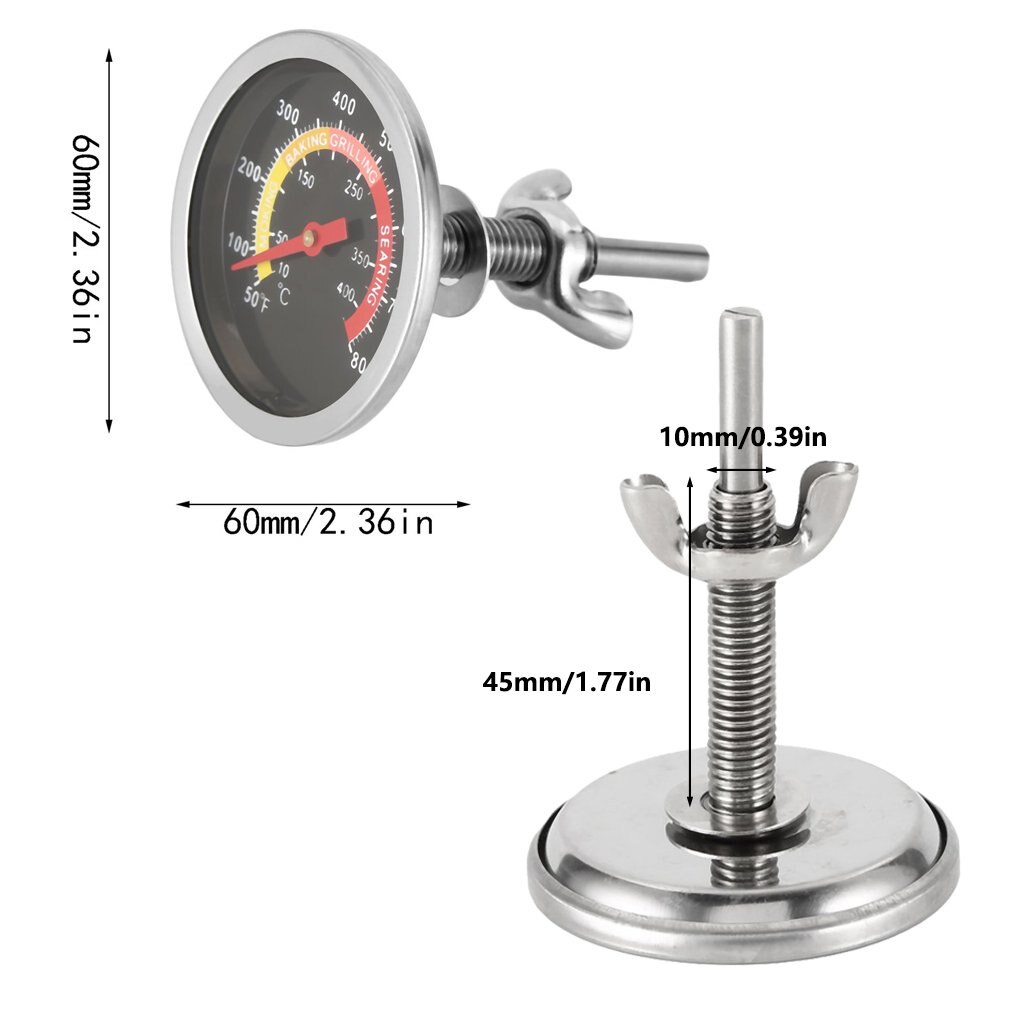 Rvs Bbq Roker Grill Thermometer Temperatuurmeter 10-400Degrees Celsius