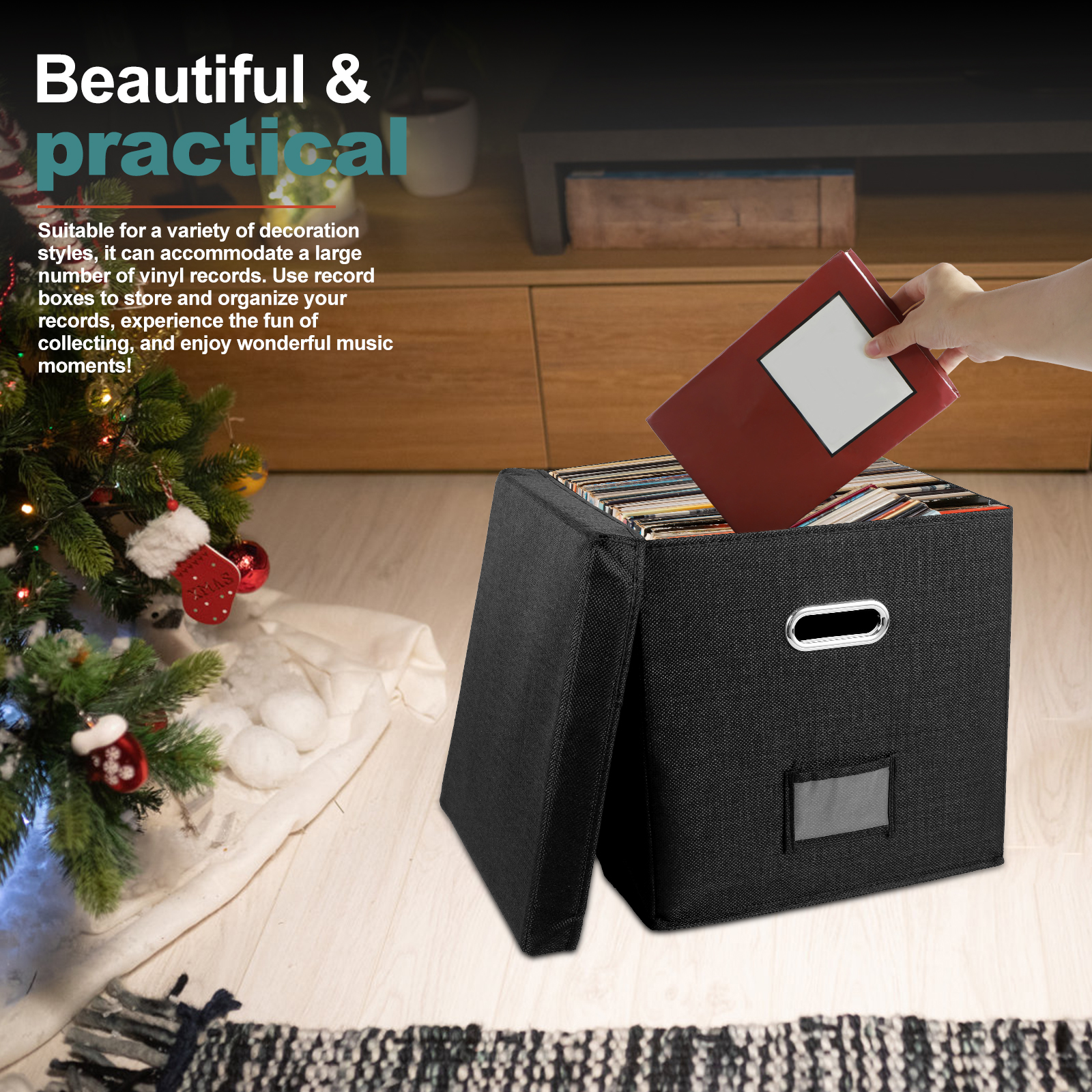 Caixa de armazenamento de registro de vinil dobrável portátil organizador multifuncional com tampa para 12 em álbuns caixa de registros armazenamento de álbum lp