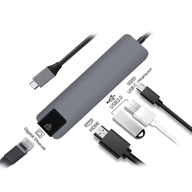 5 in 1 usb type c hub hdmi 4k usb c hub til gigabit ethernet  rj45 lan adapter til macbook pro thunderbolt 3 usb-c opladerport