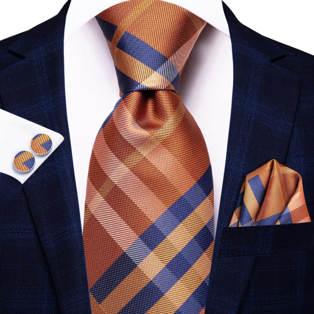 Hi-Tie-corbata de seda a rayas para hombre, corbata de boda a rayas de color naranja o dorado, pañuelo, para de negocios: JZ-40