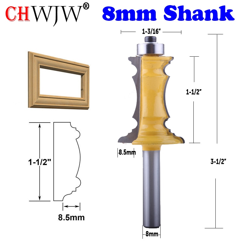 CHWJW 1 st 8mm Schacht 1-1/2 "Versteken Frame Molding Router Bit Lijn mes Deur mes Tenon cutter voor Houtbewerking Gereedschap