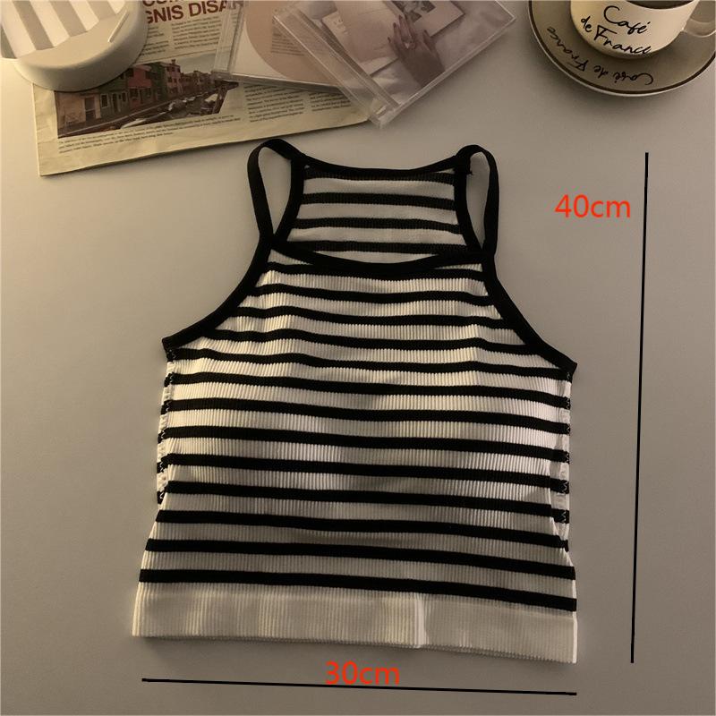 Camisetas sin mangas para mujer versión coreana, Top corto informal liso con almohadilla en el pecho, ropa exterior sin mangas a rayas, camisola básica