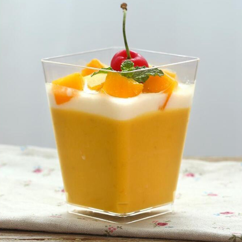 50 Pcs Mini Dessert Cups,Dessert Bowls Square Dessert Cups Clear Reusable Serving Cup For Dessert Pudding Mousse Party