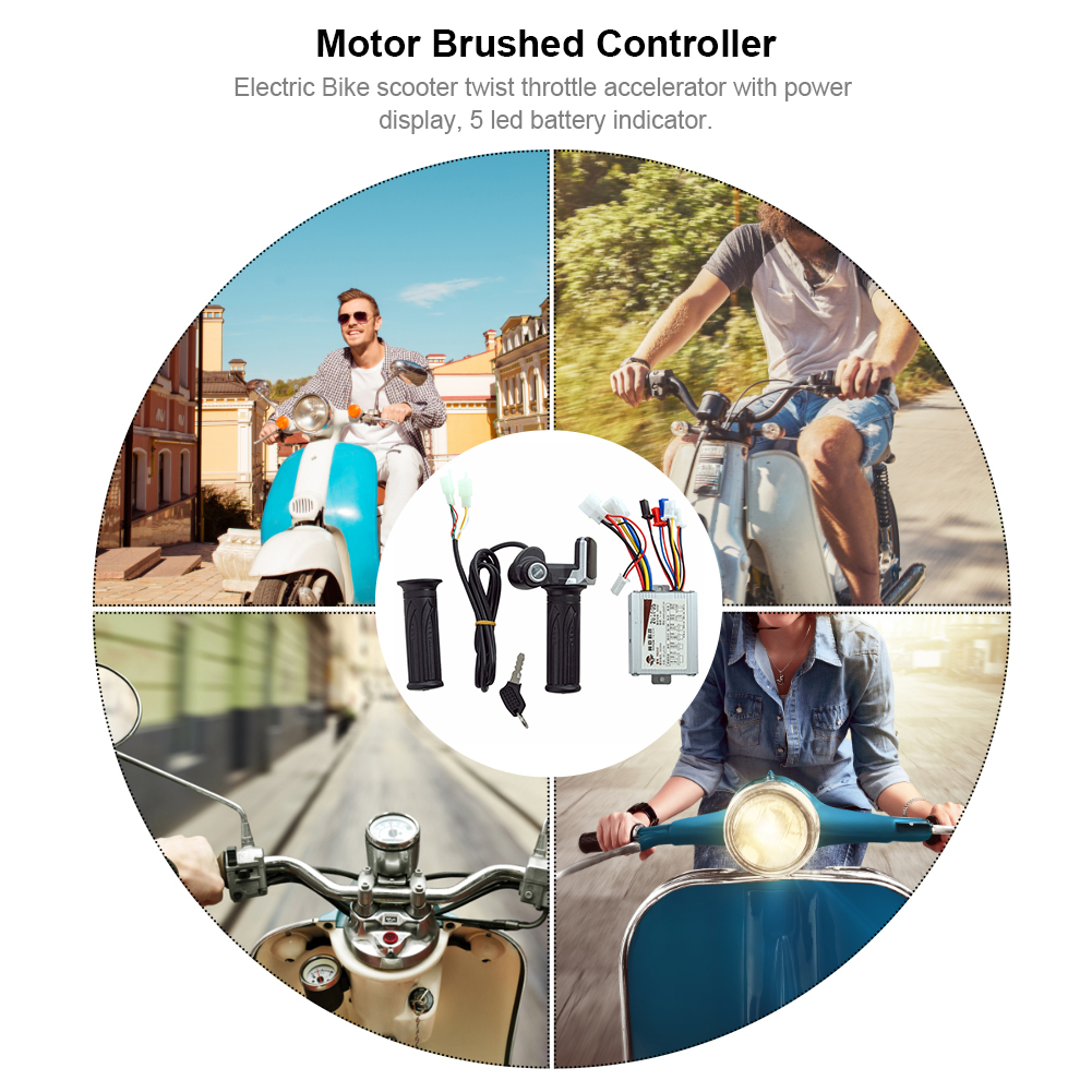 24 V/36 V/48 V 250 W/350 W/500 W/1000 W Elektrische Fiets Motor Geborsteld Controller en Throttle Twist Grip DC Scooter Speed Controller