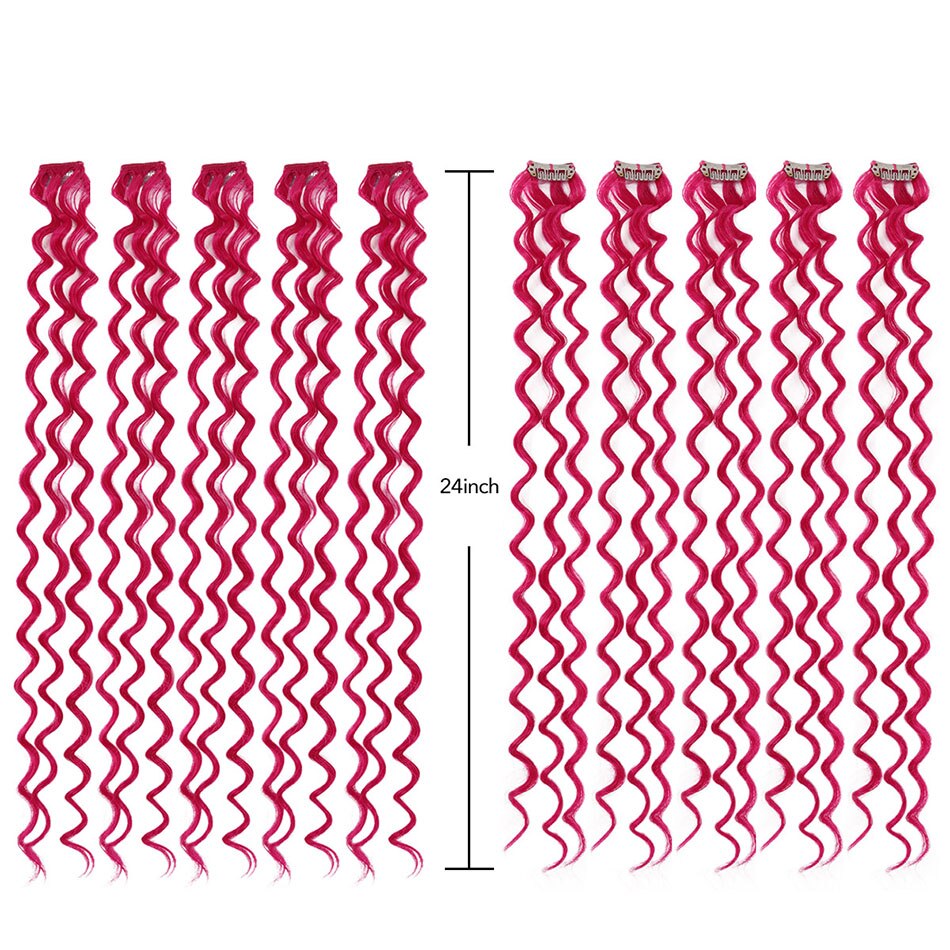 MEEPO pelo sintético con pinza en extensiones de cabello de una pieza oscuro largo onda color destacar de la extensión del pelo para mujeres 5 unids/set