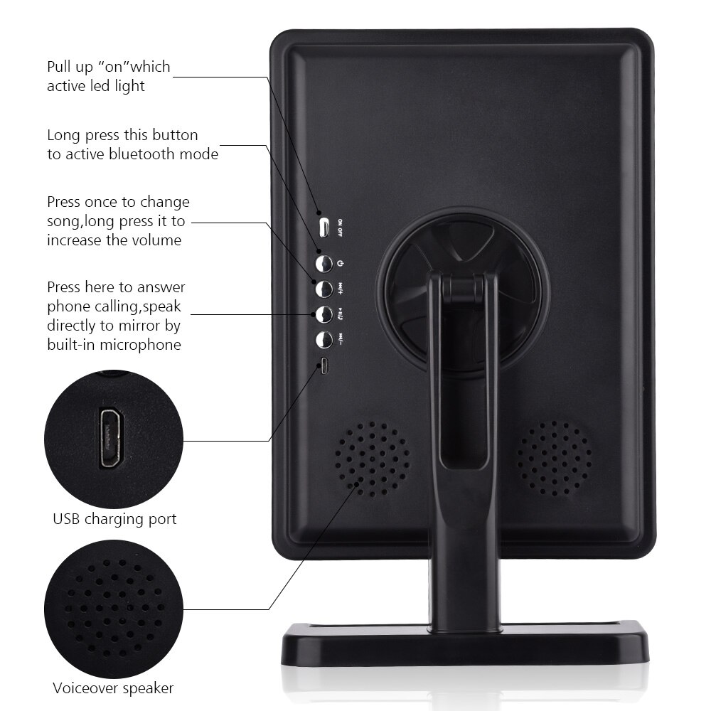 Smart Bluetooth Speaker Makeup Mirror 10X Magnifying LED 20 Lights Speaker Vanity Mirrors Touch Screen 180 Rotating Adjustable