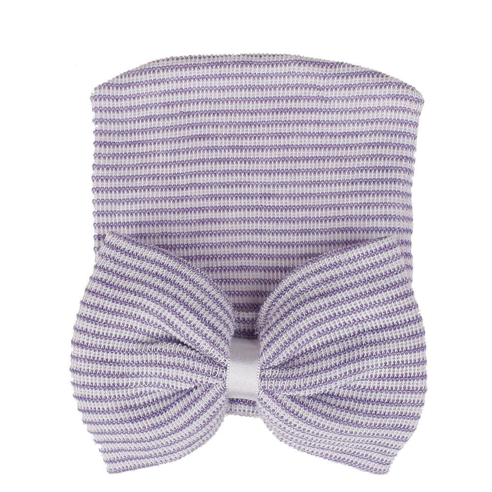 Bonnet à nœud papillon pour bébé unisexe, accessoires pour -né, confortable, à rayures, doux et , pour hôpital,: Violet