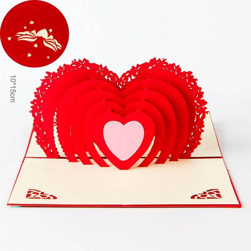 3D Wenskaarten Dank Je Kaart Handgemaakte Pop Up Hart Vorm Papier Gesneden Valentines Moederdag Christmas Card