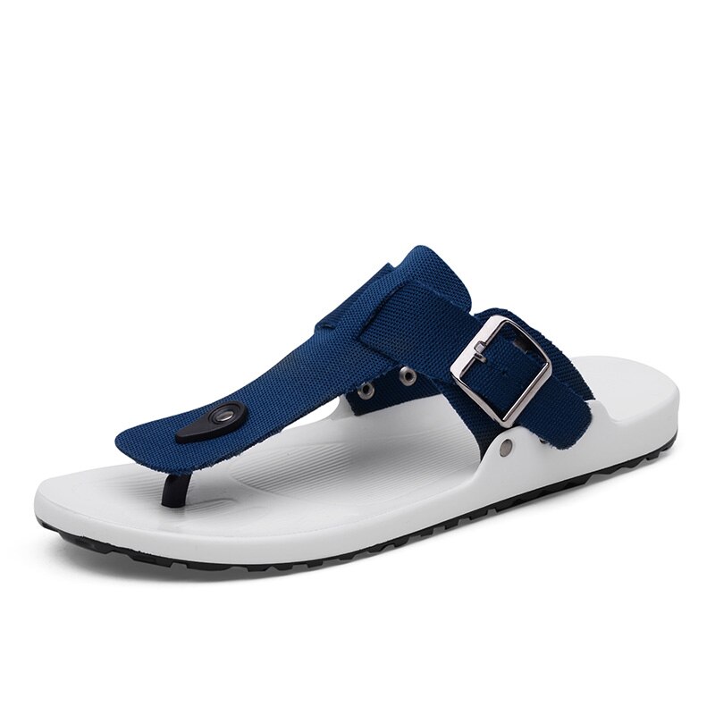 Canvas Sandals Men Black Blue Grey Flip Flops Casual Flat Sandals Summer Beach Slipper Men Comfort Flip Flops Shoes: Blue / 8.5