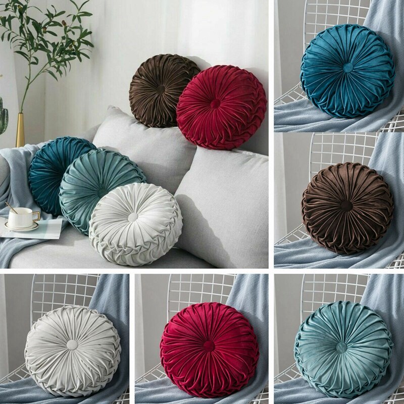 Runde Boden Luxus Samt Kürbis Plissee Kissen Hocker Abdeckung Werfen Kissen Hause Sofa Matte (Hellgrau)