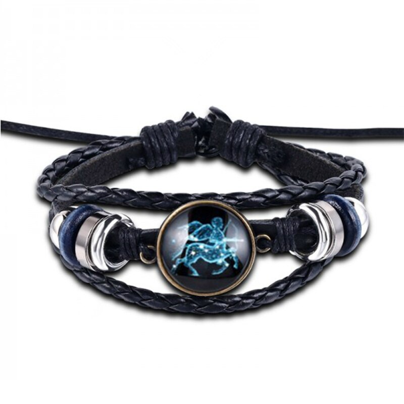 12 Constellation Bracelet Luminous Leather Bracelets Charms Zodiac Sign Bracelets Leo Virgo Libra Gemini for Man Woman Jewelry: Sagittarius-She shou