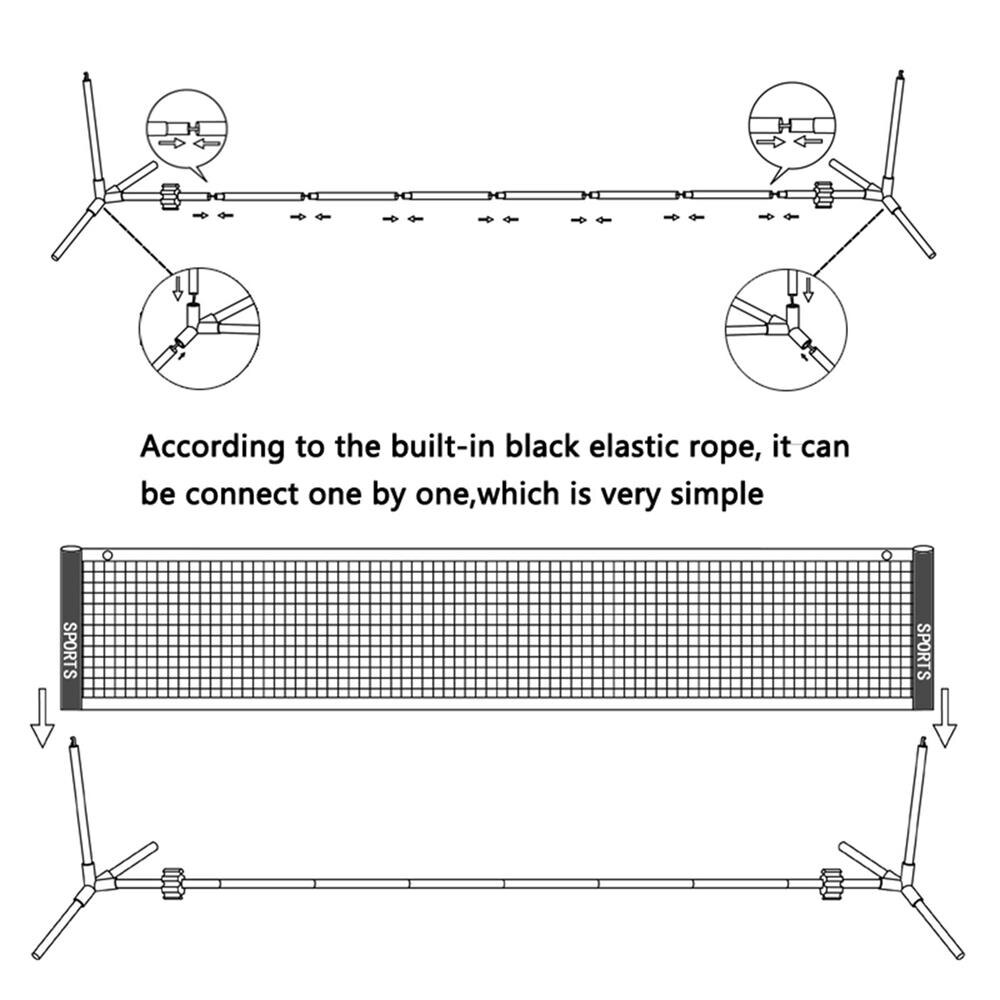 Portable Adjustable Badminton Net Rack Set Multi-function Volleyball Net Bracket Extending Net Rack with Folding Steel Pipe