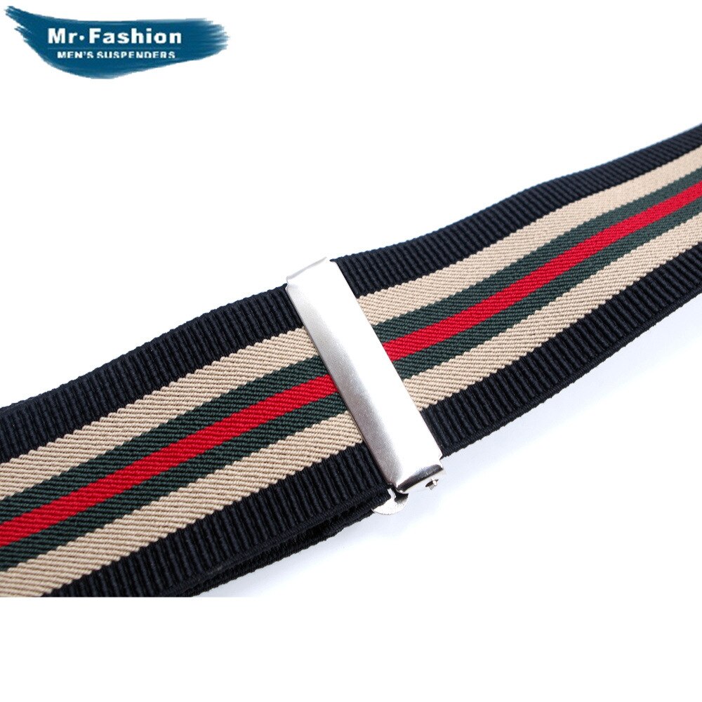 Volwassen Mannen Lange Vier-Clip Band 5 Cm Gestreepte Broek Schouderriem Elastische Elastische Broek Bretels