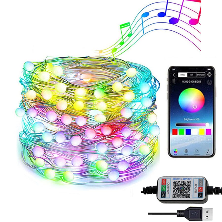10/20m usb juletræ fe string lys med telefon smart bluetooth app kontrol kobbertråd guirlande lys til bryllup indretning: Ingen fjernbetjening / 20m 200 lysdioder