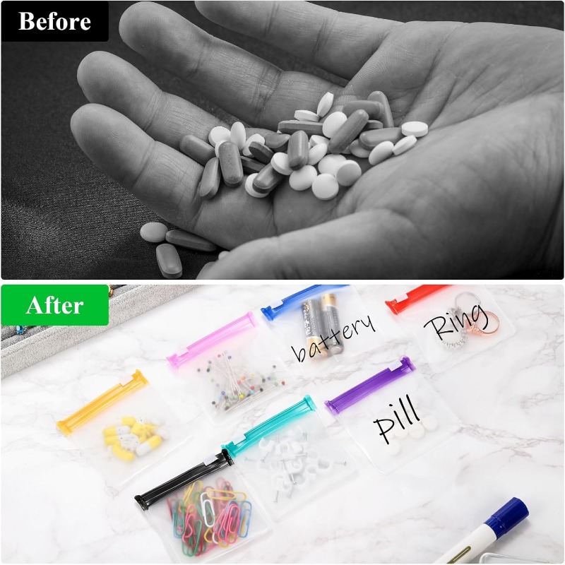 Mini bolsas dispensadoras de pastillas, bolsa de joyería de viaje portátil con cremallera deslizante, organización de almacenamiento impermeable autosellante, 7/48 Uds.