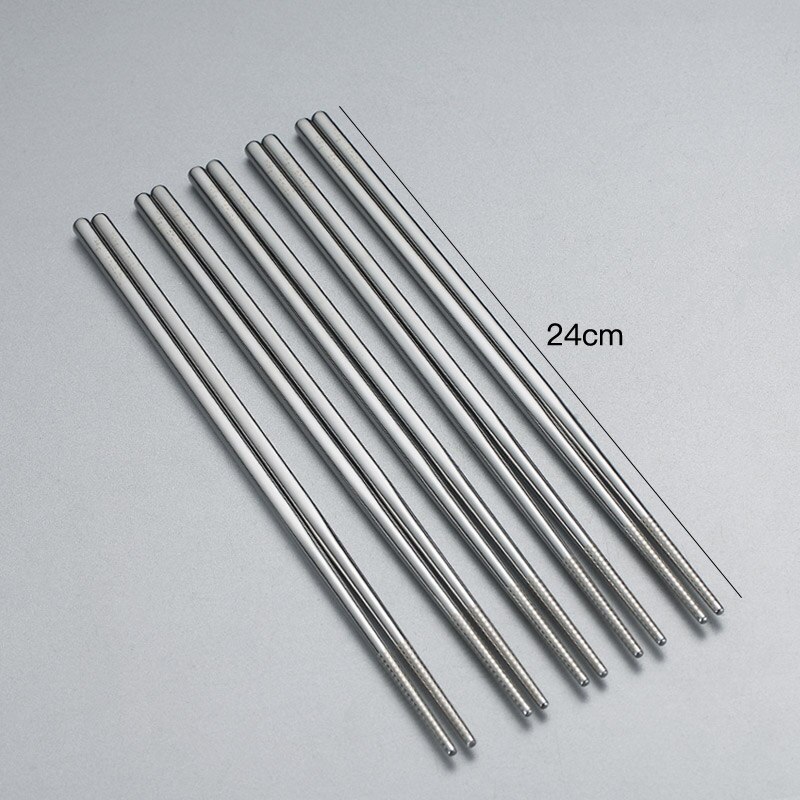 WORTHBUY 5 Pairs Juego de coloridos palillos chinos de acero inoxidable 304 para palillos de comida de Sushi palillos chinos reutilizables antideslizantes: 24cm Silver