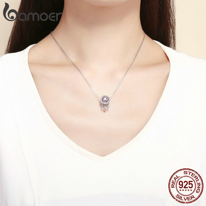 BAMOER 3 Color Authentic 925 Sterling Silver Heart Radiant Crystal Dangle Heart Charms Fit Charm Bracelets Silver Jewelry SCC999