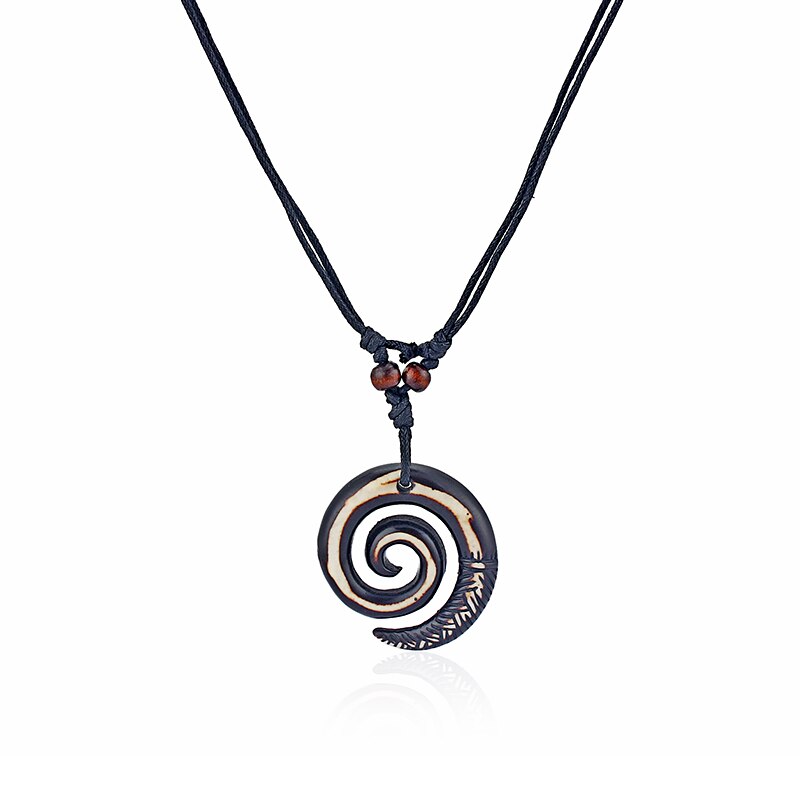 1 Pcs Resin Tribal Wit/Bruin/Rasta Keltic Spiraal Swirl Bedels Hangers Ketting Verstelbare: Black