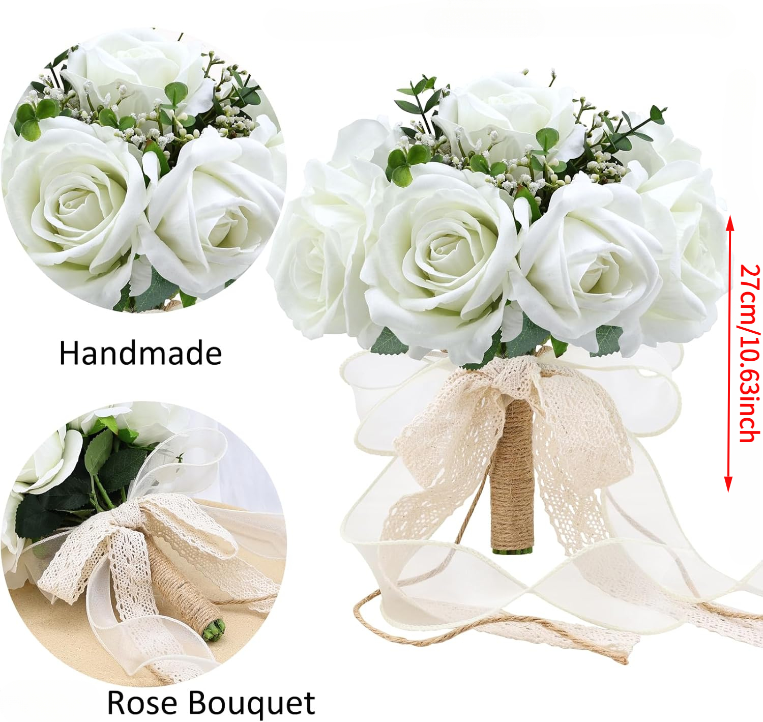 Künstliche Rosen Blumenstrauß Brautstrauß Burgund & Weiß für rustikale Kirche Boho Hochzeit Mittelstücke les fleurs de marie: Gelb