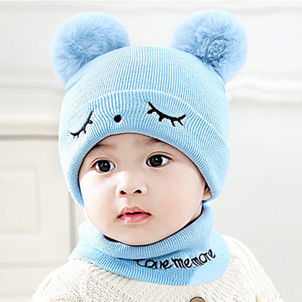 -né bébé enfants filles garçons hiver tricot chapeau fourrure boules pompon solide mignon belle bonnet # P30