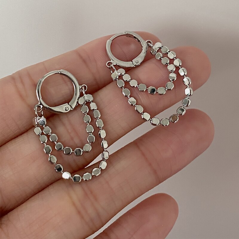 Peri'sBox Double Layers Beaded Gold Earrings Tassel Circle Geometric Earrings for Women Minimalist Small Hoop Earrings: Silver