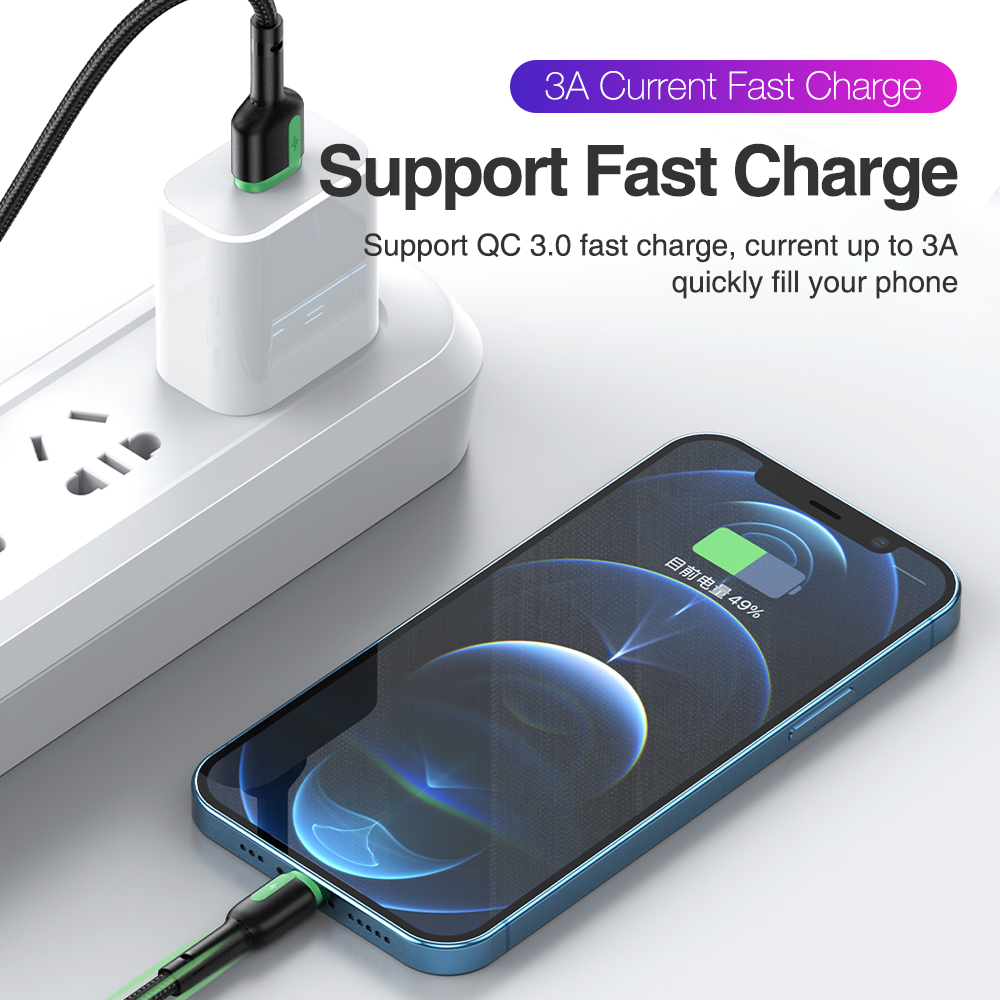 Câble USB tressé en Nylon pour recharge rapide et transfert de données, cordon de chargeur pour iPhone 12 13 11 Pro Max X XR XS 6S 7 8 Plus 1m 2m 3m
