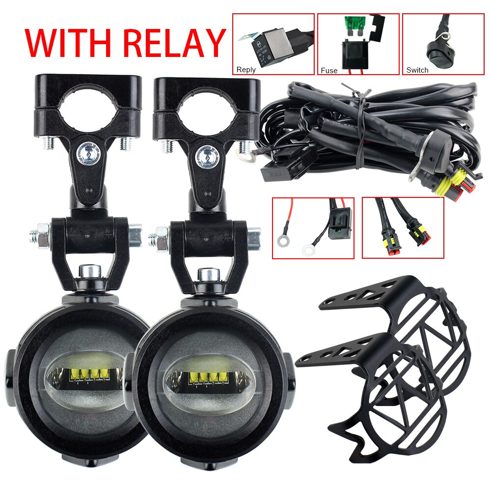 Faros antiniebla auxiliares para motocicleta, luz led con soportes delanteros para modelos BMW R1200Gs Adventure LC F650GS F800GS F700GS: 1 Set with Relay