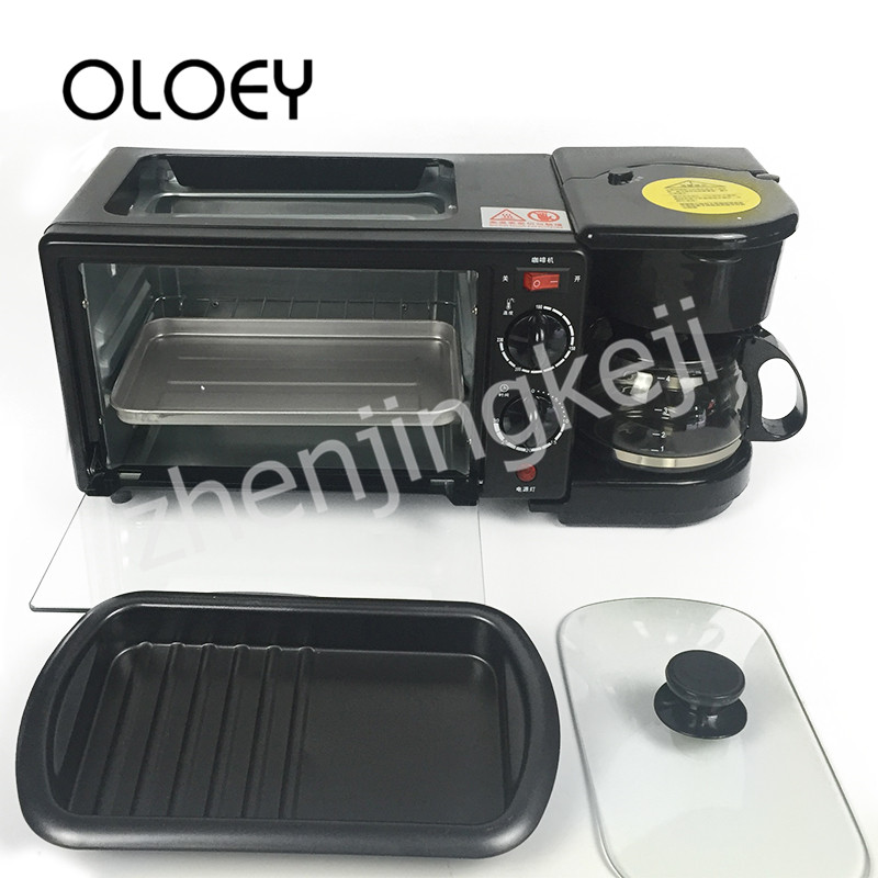 Multifunctional Three-in-one Breakfast Machine Electric Oven Coffee Machine Grilled Overheating Protection Stainless Steel Black