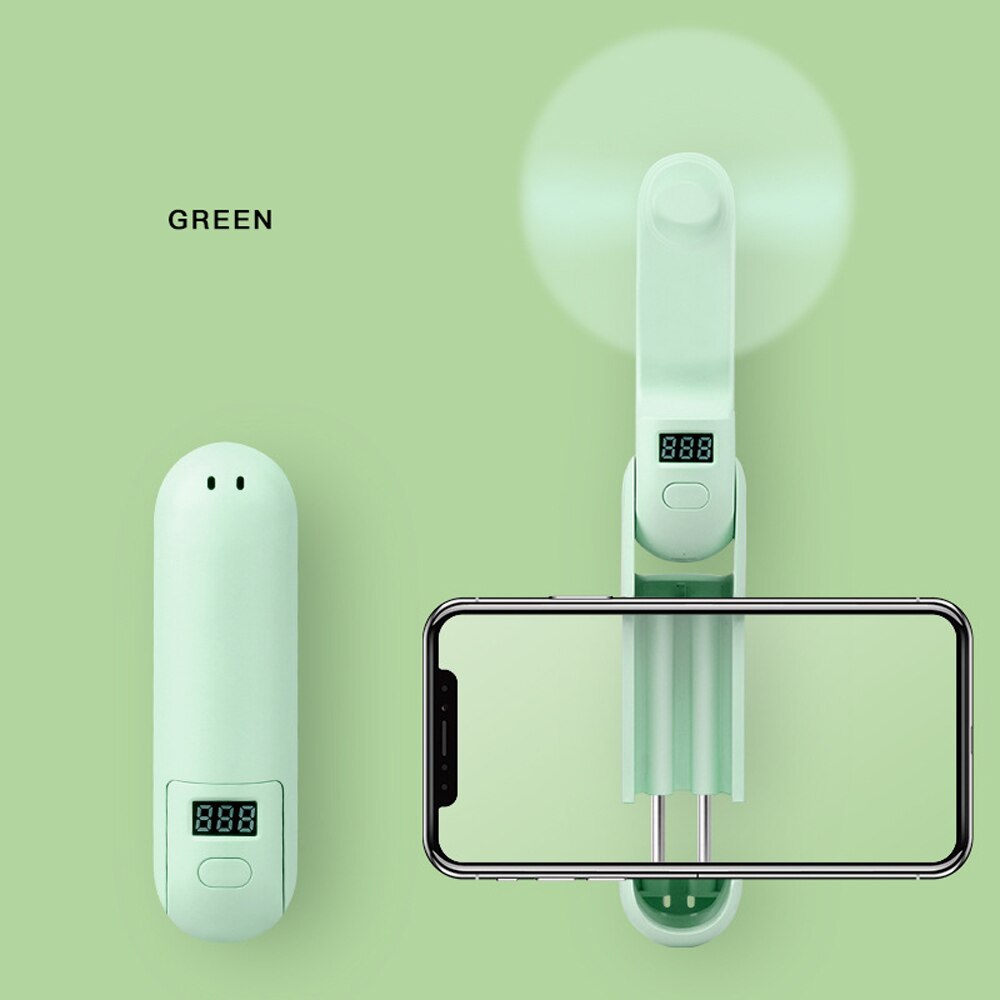 Usb Mini Fan Multifunctionele Draagbare Mini Ventilator Met 2000Mah Powerbank En Telescopische Beugel Houder: green