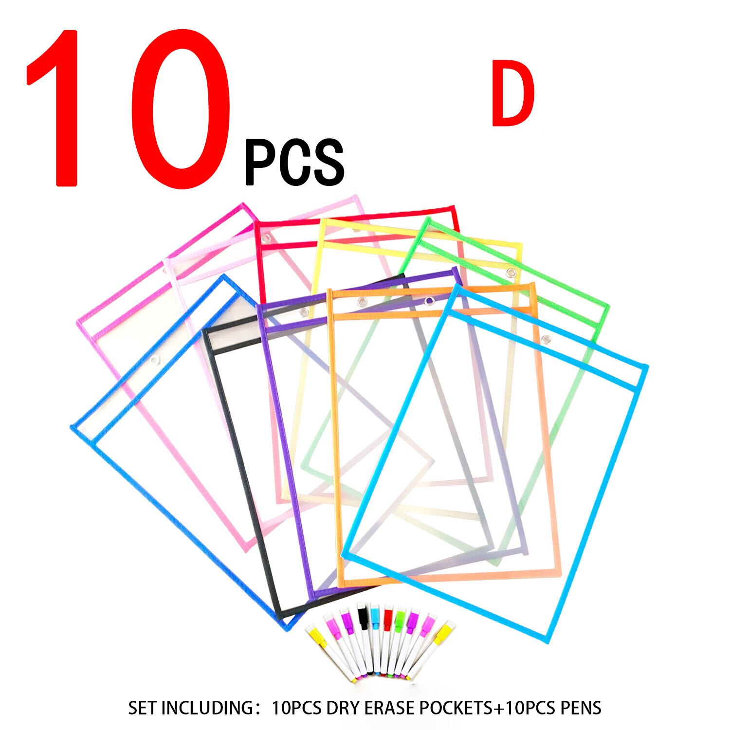 HD PVC Transparent Reusable Erasable File Bag Dry Erase Pockets With Pen Wipe Drawing Whiteboard Markers For Teaching Childen: 7