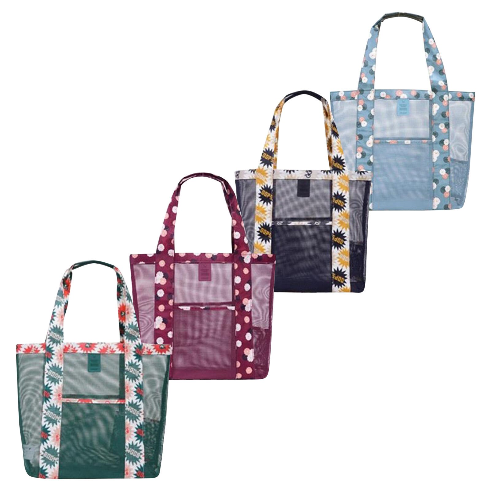 Zomer Outdoor Reizen Opbergtas Strand Netto Tas Een Schouder Grote Capaciteit Strandtas Draagbare Oversized Gedrukt Mesh tas