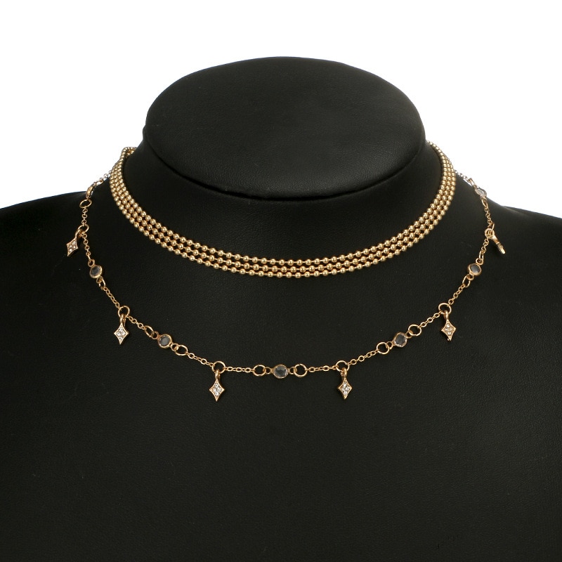 Meerlagige ketting voor vrouwen met strass steentjes statement ketting voor vrouwen met ster kralen ketting sieraden goudkleurig verjaardagsfeestje